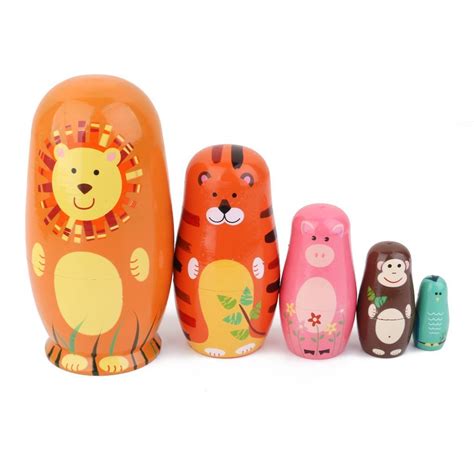 Dawa 5pcs Muñecas Rusas Matrioska Animal Pintado A Madera Mano Regalos