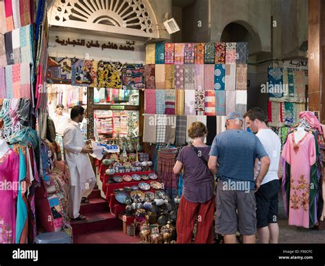 Tourists Shopping In Textile Market Souk In Dubai Heritage Are Bastakia Stock Photo Alamy
