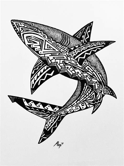 Alex Williams Tribal Shark Fish Art Painting Tribal Shark Tribal