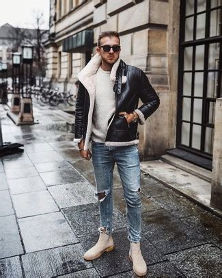 Ladies' chelsea boots with fringes and slouchy tops add a flourish to so many outfits. Men's Black and White Shearling Jacket, White Crew-neck ...