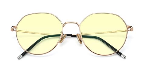 Gold Hipster Titanium Geometric Tinted Sunglasses With Light Yellow Sunwear Lenses 90022