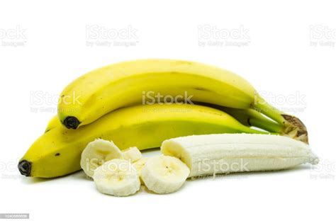 Bananas With And Without Peel Isolated On White Background Stock Photo