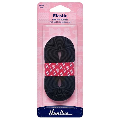 Hemline Non Roll Knitted Elastic 3m X 6mm Black Elastic Barnyarns
