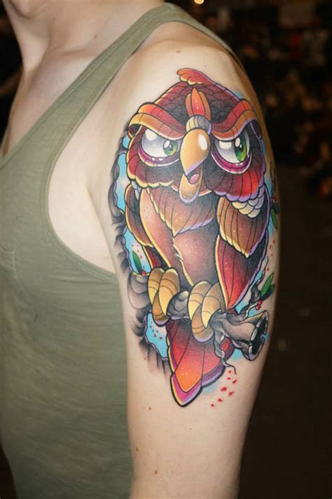 Colorful Owl Arm Tattoo Best Tattoo Design Ideas