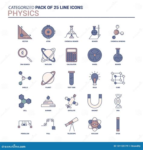 Physics Line Icons Set Cartoon Vector 4d2