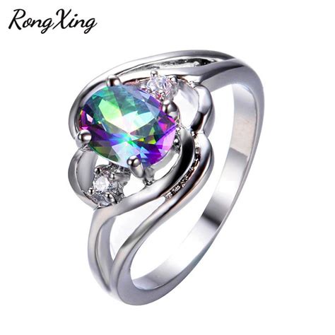 Rongxing Classic Oval Mystic Rainbow Zircon Rings For Women 925