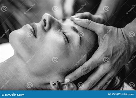 Cst Therapist Massaging Womanâ€™s Head Craniosacral Therapy Massage Stock Image Image Of