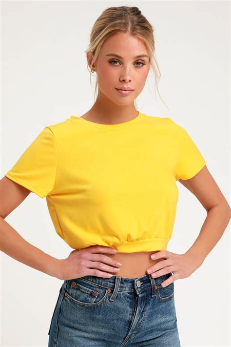 Cute Golden Yellow T Shirt Cropped T Shirt Basic Tee Lulus