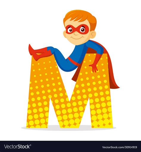 Abc Letter M Superhero Boy Cartoon Character Vector Image