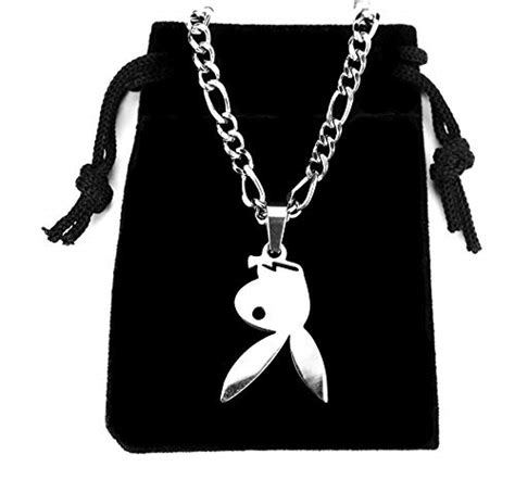 Upside Down Playboy Bunny Necklace On Figaro Chain Pure Stainless Steel Playboi Chain