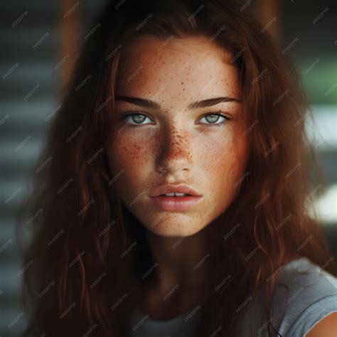 Premium Ai Image Redhead Brunette Natural Girl With Freckles Natural Beauty