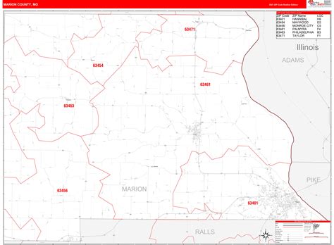Marion County Mo Zip Code Wall Map Red Line Style By Marketmaps