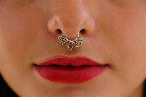 Tribal Silver Fake Septum For Non Pierced Nose Ring Clip On