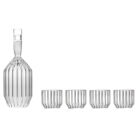 Contemporary Czech Glass Margot Decanter And Four Dearborn Wine Glasses