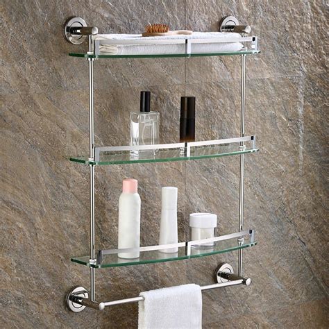 Li Jing Shop Tempered Glass Shelf Bathroom Shelf With Towel Bar And Rail Wall Mounted Stainless
