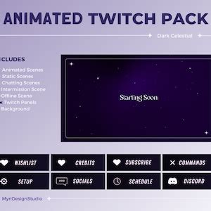 Dark Purple Animated Twitch Pack Overlays Twitch Panels Scenes