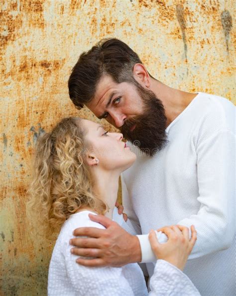 Kiss Each Other Teasing Enjoying Tenderness And Intimacy Kissing Couple Portrait Stock Image