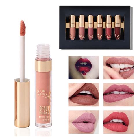 beauty glazed 6pcs set liquid lipstick lip gloss waterproof makeup matte lipstick lip kit long