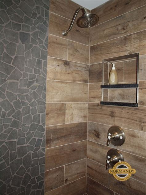 If you take your time, have a bit porcelain is an incredible material for bathroom floors and walls. Stone and wood porcelain tile in the shower : Normandy ...