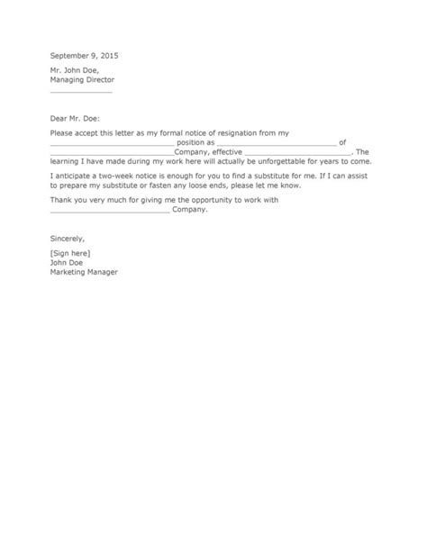 weeks notice letters resignation letter templates