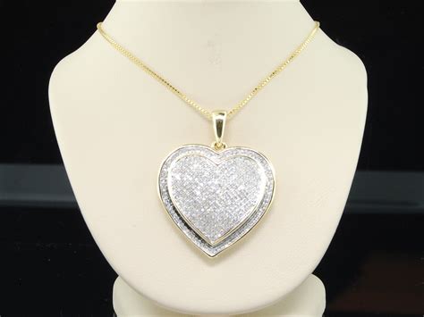 Ladies 10k Yellow Gold Big Heart Love 1c Diamond Pendant Pave Charm For