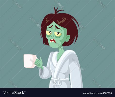 Tired Zombie Woman Holding A Cup Of Coffee Vector Image