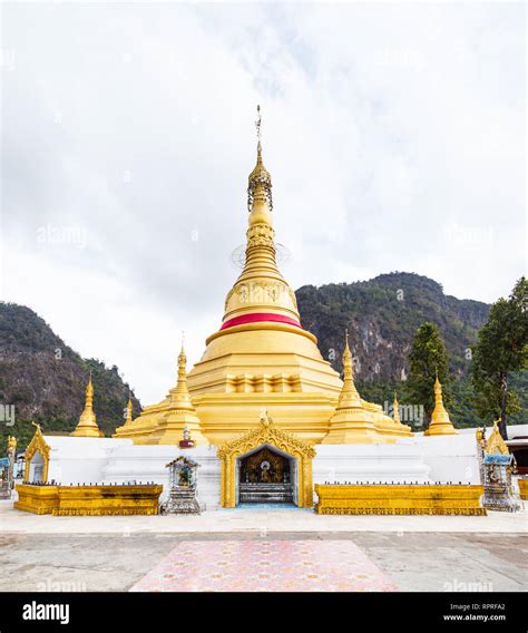Golden Pagoda Landmark At Tai Ta Ya Monastery Buddhist Temple In