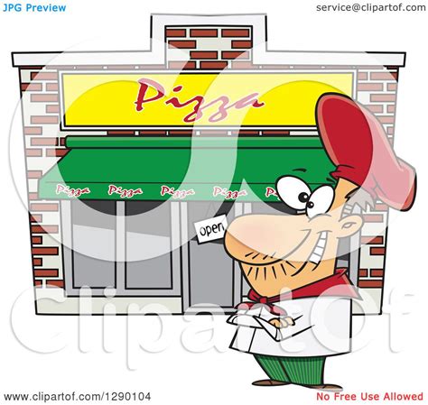 Cartoon Clipart Of A Proud Caucasian Male Pizza Restaurant