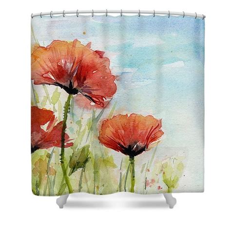 Red Poppies Watercolor Shower Curtain By Olga Shvartsur Poppy Wall