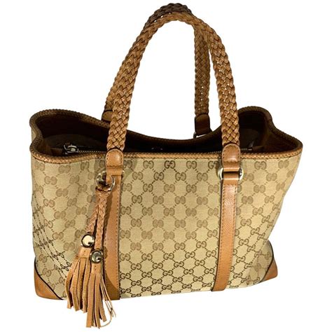 Gucci Monogram Large Original Tote Tan With Brown Leathercanvas And Gg