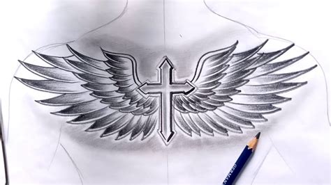 How To Draw Wing Tattoo On Chest Tattoo Model On Chest Youtube