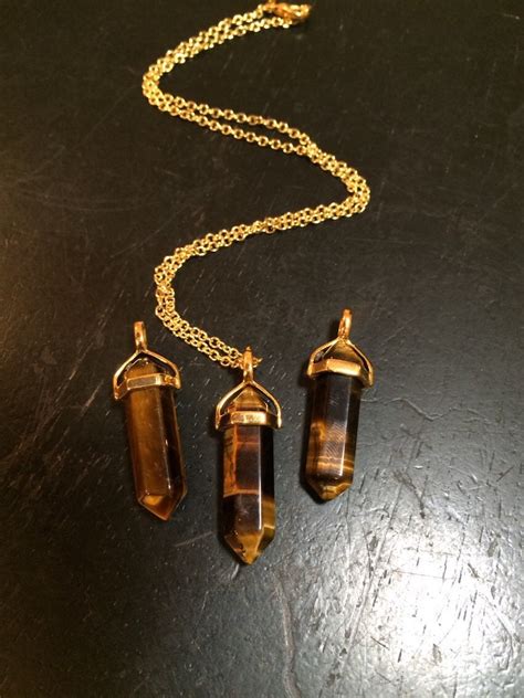 Tigers Eye Necklace Gold Tigers Eye Pendant Healing Etsy
