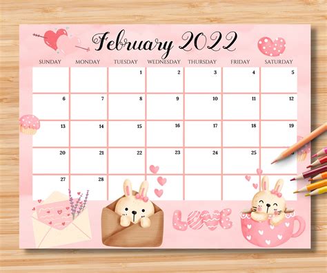Fillable Calendar February Calendar Pinky Planner Calendar Daily