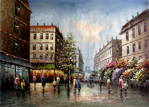 Quality Hand Painted Oil Painting Old Paris Street With Eiffel Tower