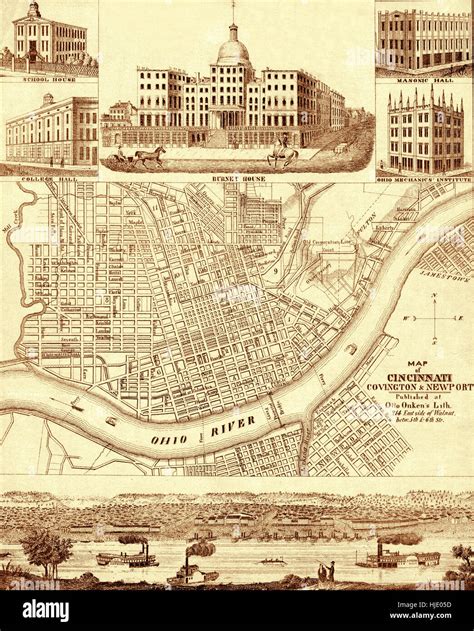 Vintage Cincinnati Map 1850 Stock Photo Alamy