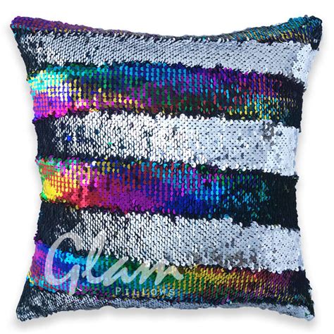 Rainbow And Silver Reversible Sequin Glam Pillow Limited Edition Glam