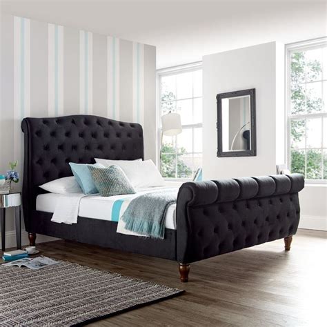 Colorado Black Velvet Fabric Sleigh Scroll Bed Frame - 6ft Super King