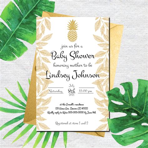 Golden Pineapple Baby Shower Invitation Aloha Baby Shower Etsy