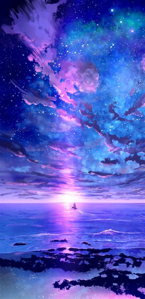 Anime Starry Night Sky Wallpaper Starry Night Sky Moon Stars Anime