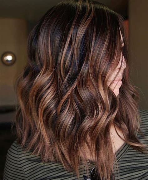 If you have warm brown hair, opt for a golden blonde and gingery auburn. Black Hair With Copper Highlights | Dark brown hair color ...