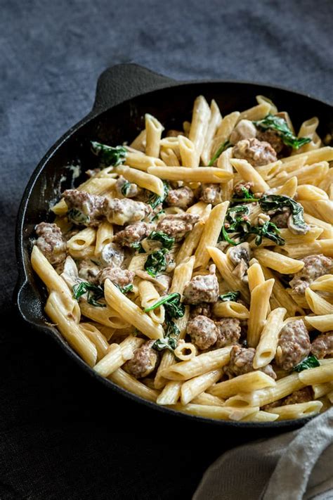 The arugula adds great color and freshness to the salad. Creamy Sausage Pasta | Wandercooks