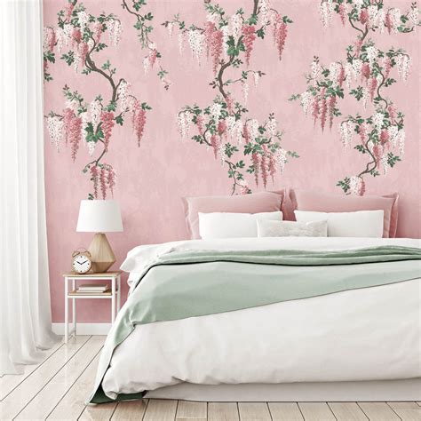 Wisteria Botanical Pink Bloom Mural By Woodchip And Magnolia