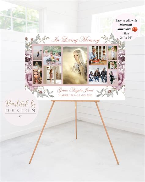 Floral Memorial Photo Collage Template Large Memorial Sign Etsy Uk