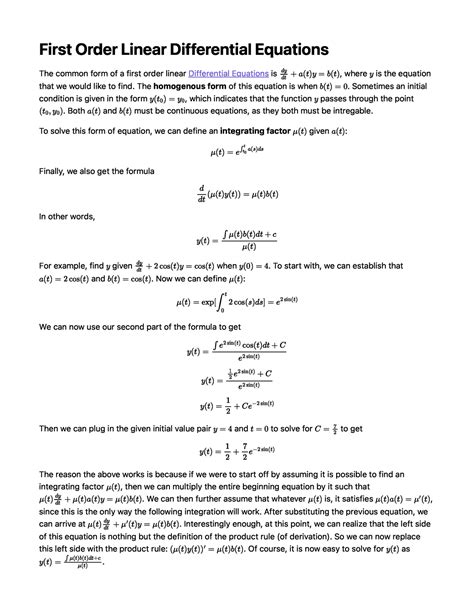 First Order Linear Differential Equations The Homogenous Form Of This