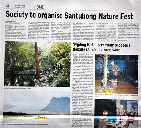 Oriental daily news (evening edition). Santubong Nature Festival: Newspaper articles