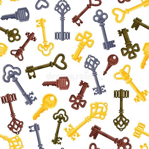 Vintage Keys Seamless Pattern Vector Stock Vector Illustration Of