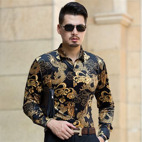 Check out our mens gold shirt selection for the very best in unique or custom, handmade pieces well you're in luck, because here they come. 2017 Autumn Gold Velvet Shirts Mens China Dragon Turndown Collar Shirt Long Sleeve Fashion ...