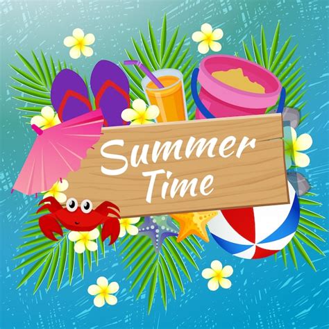 Summer Time Beach Fun With Scratch Illustration Premium Vector