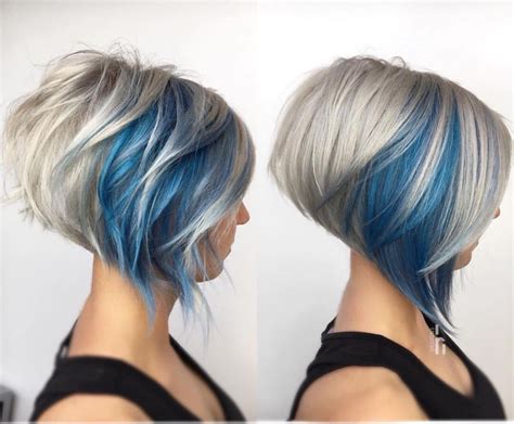 Blue With Grey Hair Colour Peekaboo Hair Hair Styles Short Hair Styles