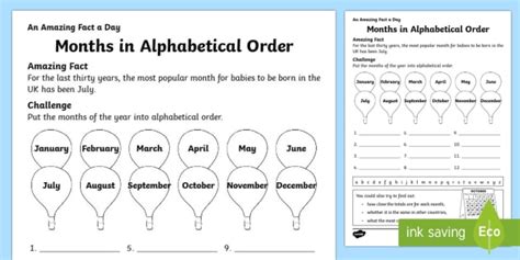 Months In Alphabetical Order Worksheet English Resources